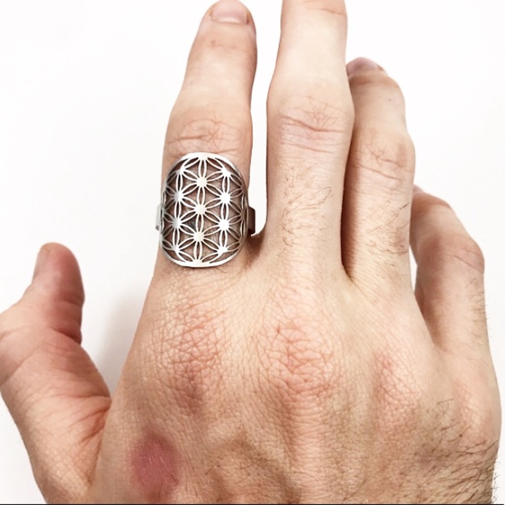 Sacred Geometry Stainless Steel Ring of Life - Picture 2 of 7